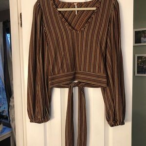 Free People Multicolor Striped V-Neck Blouse